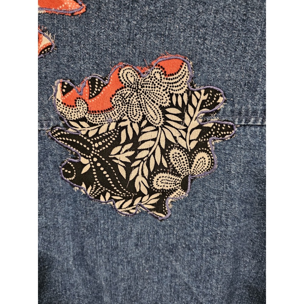 New Direction Women's Embroidered Floral Button Front Long Sleeve Denim Shirt - Picture 11 of 14